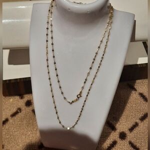 SOLID 14K YELLOW GOLD OVER STAINLESS STEEL DOUBLE SPARKLE CHAIN 28" NECKLACE 🎁